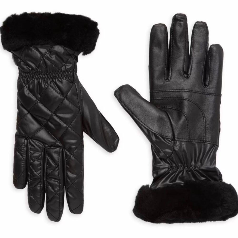 UGG Faux Fur Trim Quited Gloves